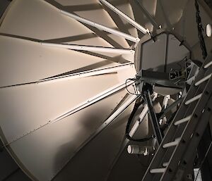 A satellite dish inside a building