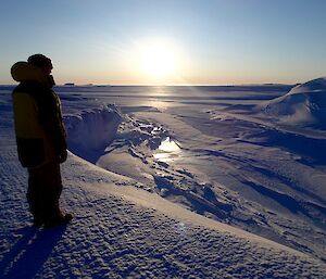 Looking out over the sea ice and a grounded berg