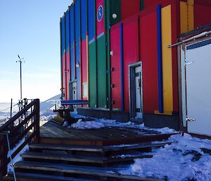 A large building made of different coloured panels