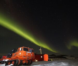 A green aurora photgraphed from the top of the station