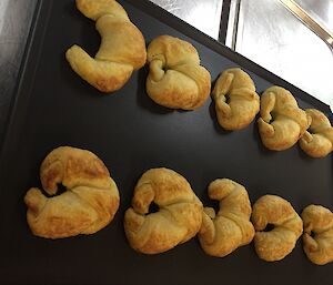 a tray of baked crossiants