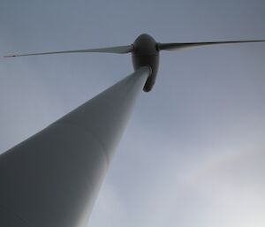 looking up a wind turbine