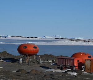 A group of smartie shaped buildings