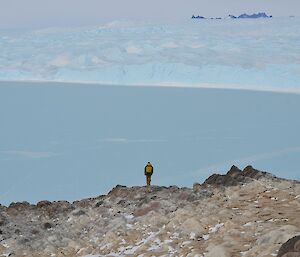 A man looking over the glacier