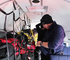 Expeditioners travelling to Mawson preparing luggage prior to takeoff