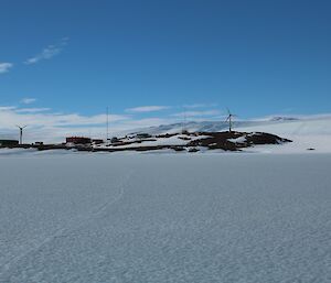 First view of Mawson station with plateau in the background