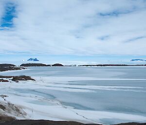 A view of the coastline, plateau and mountain peaks from Bechervaise Is