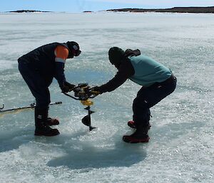 The auger through the sea ice at over a metre thick