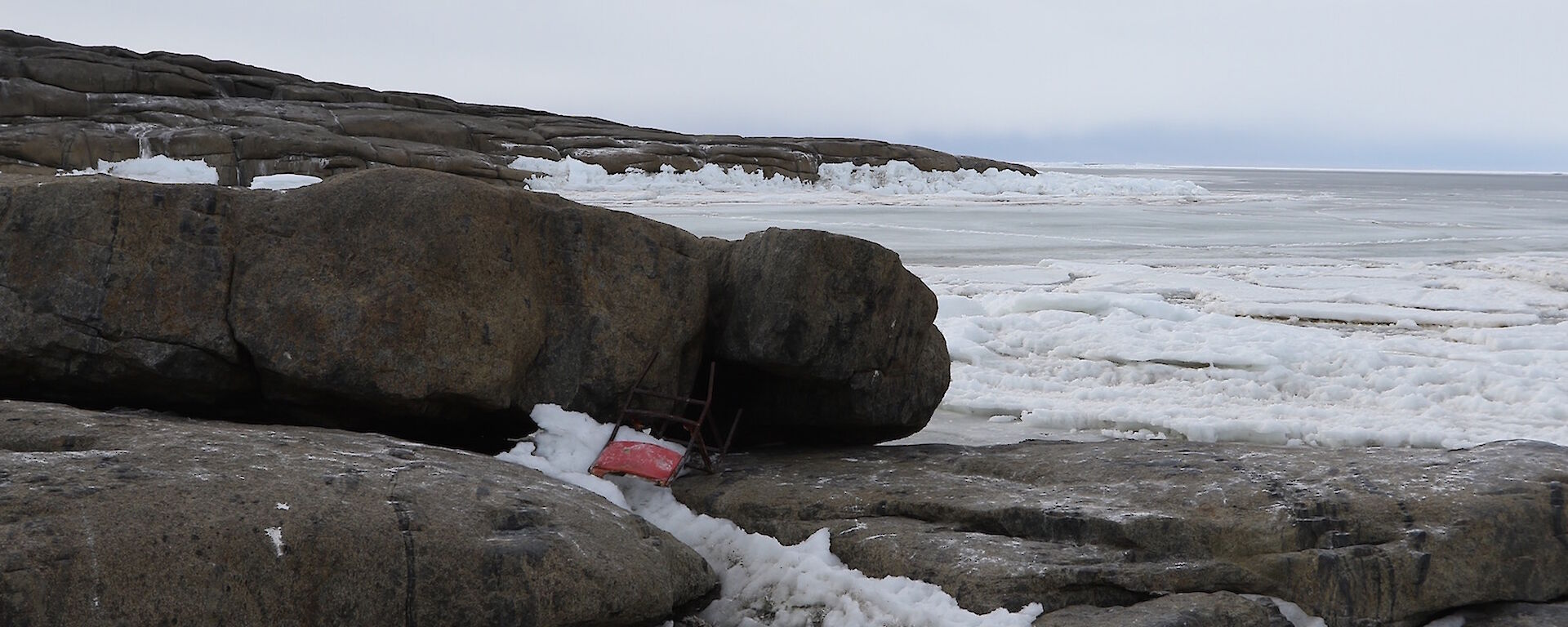 Strange litter, a chair, found in the ice on Welch Island
