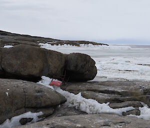 Strange litter, a chair, found in the ice on Welch Island