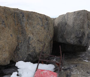 A chair found on Welch Island frozen into the ice.