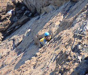 Gavin Melgaard climbing Rumdoodle Peak near Mawson station