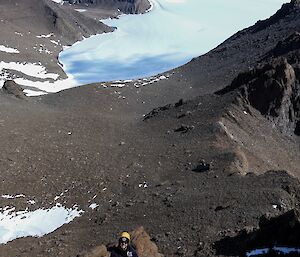 An expeditioner abseiling down Rumdoodle Peak