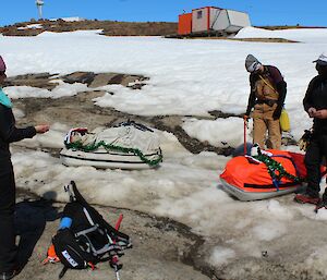 An expeditioner with the Beche Island team before they depart station onto the sea ice