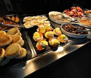 Brunch laid out in the servery at Mawson for Christmas Day