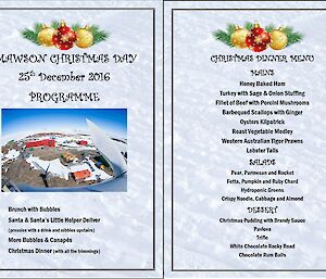 The Mawson Christmas Day programme and menu for 2016