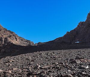 Halfway up the scree slope on Mt Hordern with the saddle in the centre