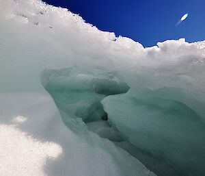 A melt stream conduit — ice has been carved out by the melt water formed during the warmest part of the summer