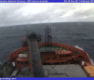 A recent webcam picture of the bow of the AA in heavy seas off Mawson
