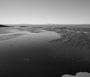 a balck and white image of grease ice forming on top of the water