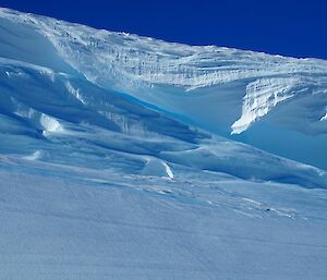 many layers of frozen ice with a deep blue sky
