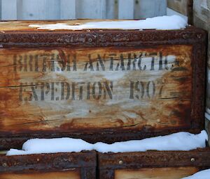 Aa crate from 1907 stands outside in the snow