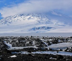 Cloud covers the peak of Mt Erebus