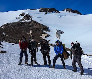 5 people kitted up and ready to climb Mt Hordern