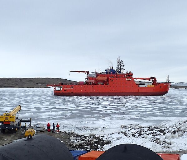 The AA in Horsehoe Harbour carving a path through the ice to facilitate it breaking up