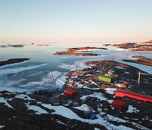 Mawson Station from the air before the harbour completely melted out