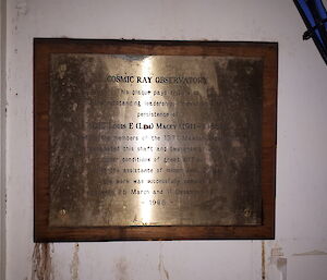 a plaque inside a vault