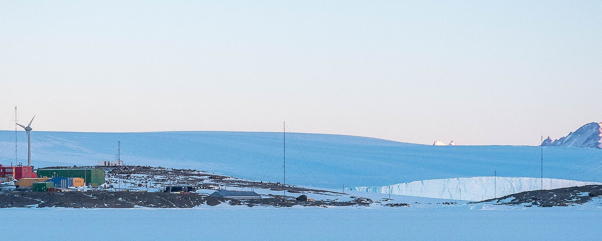 Looking back to station and the David Range from the sea ice
