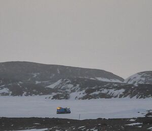 Blue hagg heads out on to the sea ice to prove the Macey route within the Station Operating Area