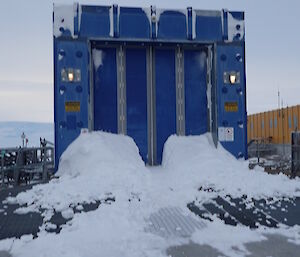 Snow build up at the balloon shed