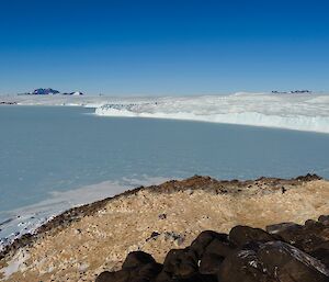 View back to station from Rookery Islands — mountains in the background