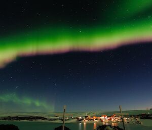 An aurora over Mawson station, photographed from West Arm