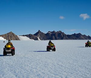 A group out on quad bike on the ice plateau