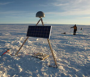The solar panels on top of the buried GPS on the Sørsdal Glacier.