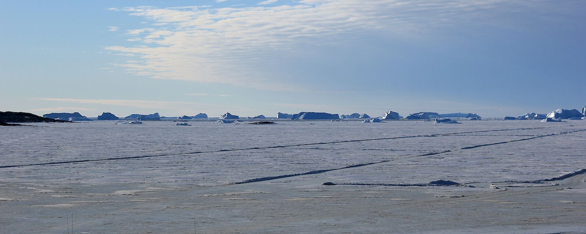 A few of ice and icebergs from the living quarters at Davis.