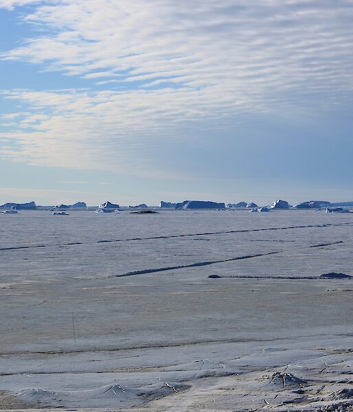 A few of ice and icebergs from the living quarters at Davis.