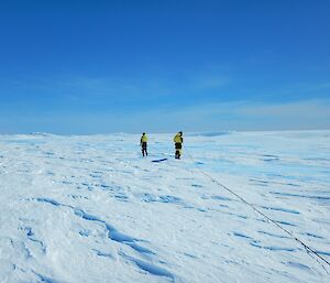 Christian and Ladge spooling the thermistor string out towards Twin Lake A