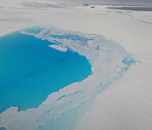 A surface meltwater lake on the Sørsdal Glacier.
