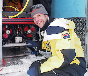 Dr Klaus Meiners with the Remotely Operated Vehicle (ROV) in Antarctica, which will be used to investigate the under-ice environment and algae growth in the fast-ice zone in Antarctica.