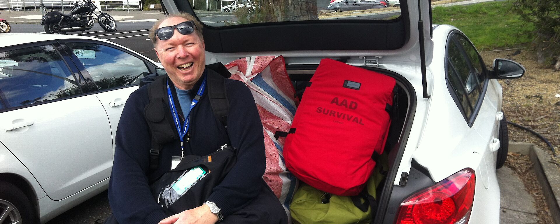 Dr Rob Massom with his bags of Antarctic gear.