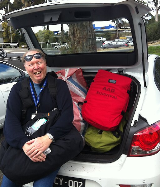 Dr Rob Massom with his bags of Antarctic gear.