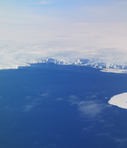 Aerial view of the coastal Antarctic icescape.