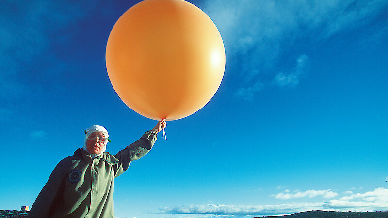 Launching a weather balloon.