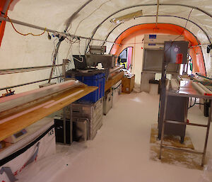 Equipment inside the ice core processing tent.