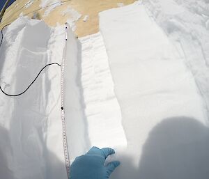 View looking up from a snow pit.