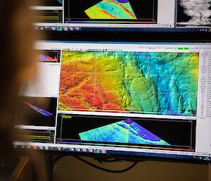 Image of seafloor features produced from data collected by RSV Nuyina's hull-mounted echo sounders.